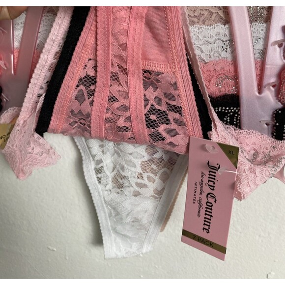 Juicy Couture Floral Lace Thong Size XL Crystal Rhinestone Trim 7 Pack Pink - Picture 5 of 12